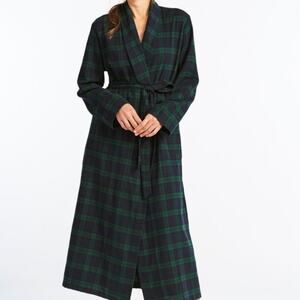 L.L. Bean Women's Small Black Watch Scotch Plaid Flannel Robe (No Belt)